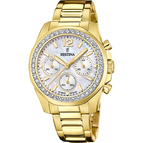 hybrid watches with customizable faces and fitness monitoring-Festina Rainbow Stainless Steel Chronograph Ladies Watch I Model F20609/1 Quartz Movement