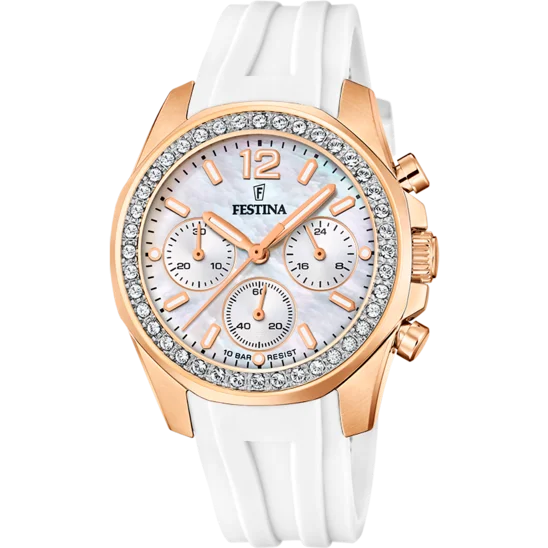 smartwatches with built-in GPS for outdoor adventures-Festina Rainbow Rubber Chronograph Ladies Watch I Model F20611/1 Quartz Movement