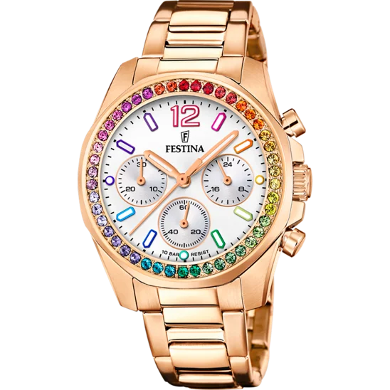 luxury sport watches with GPS, barometer, and altimeter for athletes-Festina Rainbow Stainless Steel Chronograph Ladies Watch I Model F20639/2 Quartz Movement