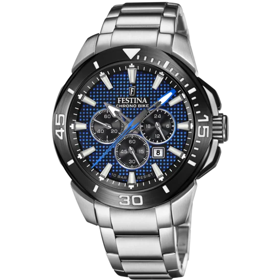 luxury sport watches for men with sapphire crystal and stainless steel-Festina Chrono Bike Stainless Steel Chronograph Mens Watch I Model F20641/2 Quartz Movement