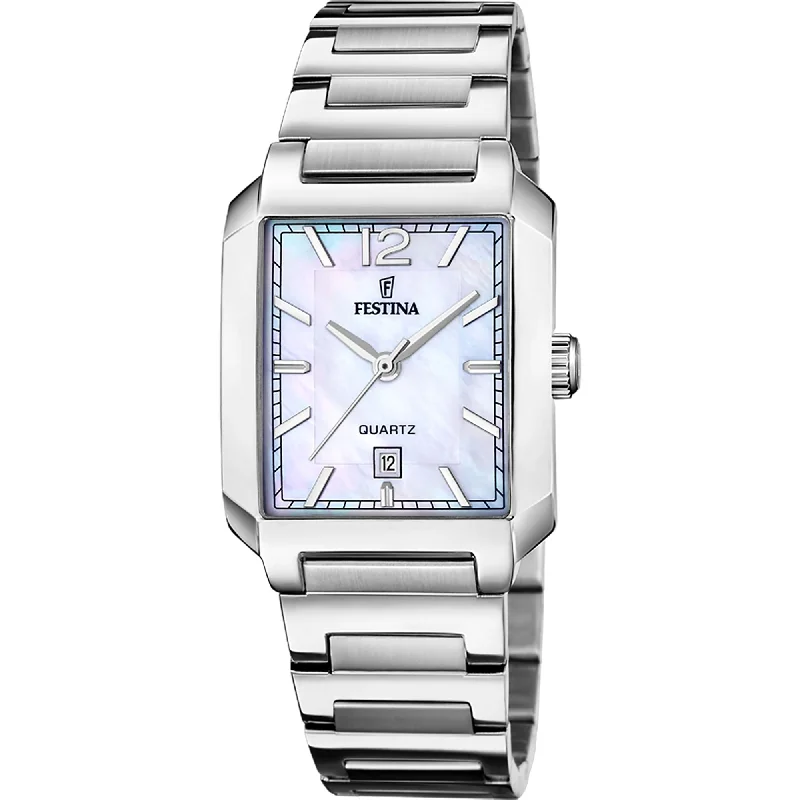 luxury watches for men with elegant dial and polished stainless steel band-Festina On The Square Stainless Steel Analog Ladies Watch I Model F20679/2 Quartz Movement