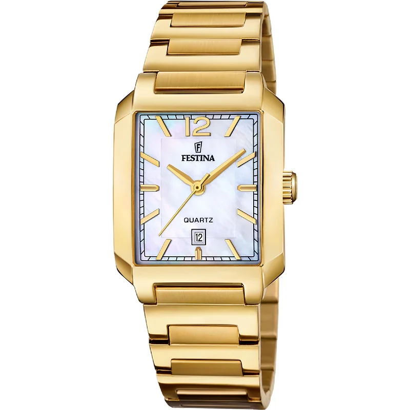 luxury watches with stainless steel case and sapphire crystal face-Festina On The Square Stainless Steel Analog Ladies Watch I Model F20680/2 Quartz Movement