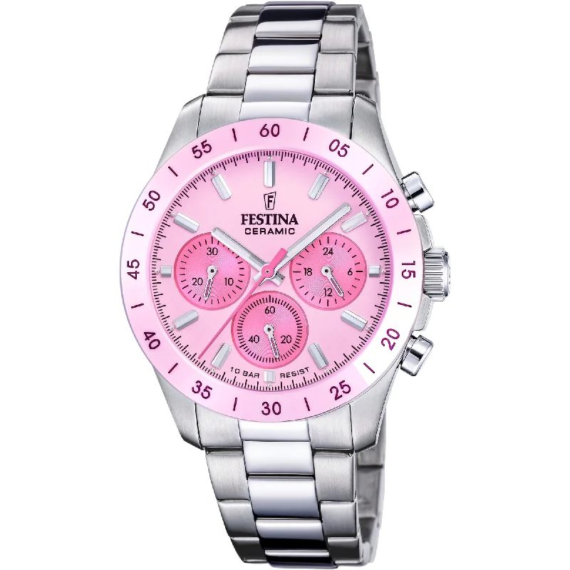 solar-powered watches for men with modern style and durable build-Festina Ceramic Chronograph Ladies Watch I Model F20693/2 Quartz Movement