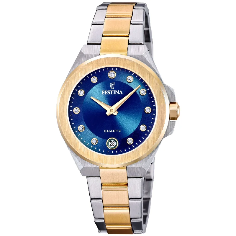 luxury watches for women with polished gold case and intricate detailing-Festina Mademoiselle Leather Analog Ladies Watch I Model F20702/3 Quartz Movement