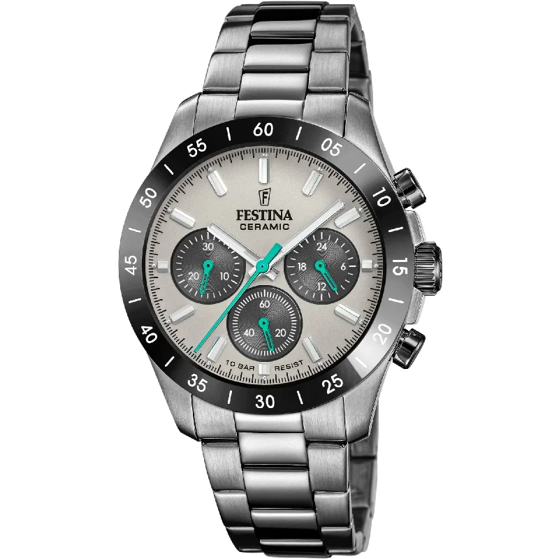 hybrid smartwatches for women with GPS and heart rate tracking-Festina Ceramic Chronograph Mens Watch I Model F20703/1 Quartz Movement