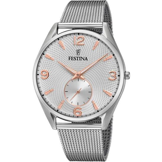 solar-powered watches with eco-friendly design and rugged durability-Festina Retro Stainless Steel Analog Mens Watch I Model F6869/1 Quartz Movement