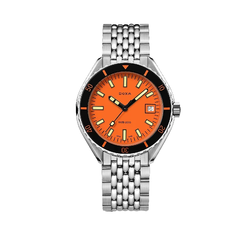 smartwatches for women with heart rate monitoring and fitness tracking-DOXA SUB 200 Professional, stainless steel bracelet