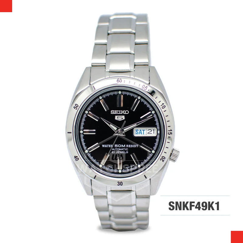 luxury sport watches with stainless steel case and leather strap-Seiko 5 Automatic Watch SNKF49K1