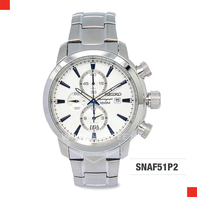 luxury sport watches with stainless steel case and leather strap-Seiko Chronograph Watch SNAF51P2