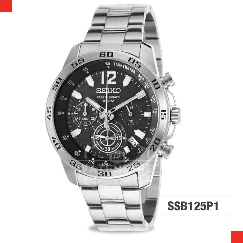 sport watches for men with customizable modes and GPS for outdoor use-Seiko Chronograph Watch SSB125P1