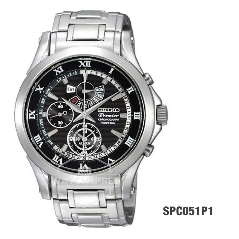 solar-powered watches with classic design and eco-friendly materials-Seiko Premier Chronograph Watch SPC051P1 (Not For EU Buyers)